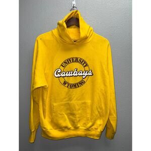 Vintage University Of Wyoming Hoodie Cowboys MVP Sports College Yellow 80s Large